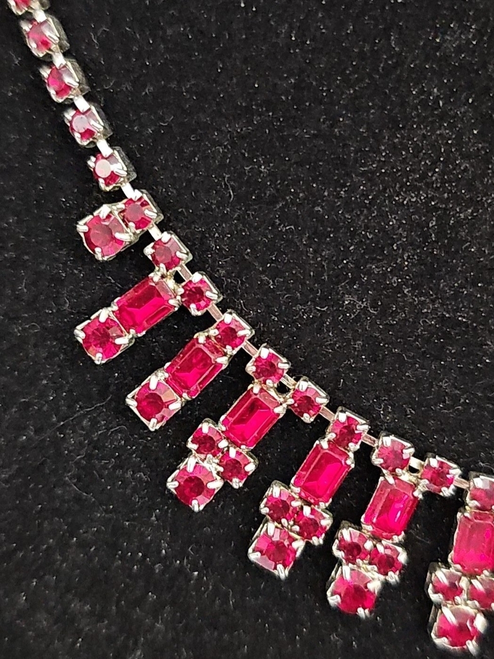 Ruby Red Rhinestone Fringe Statement Necklace & Drop Earring Set - Picture 2 of 11